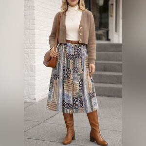 Vintage Plus Size Multicolor Patchwork Midi Skirt